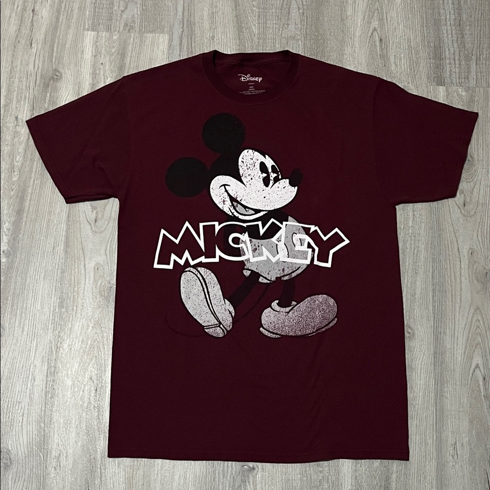 Disney Maroon Mickey Mouse Short Sleeve Tee Vintage Design